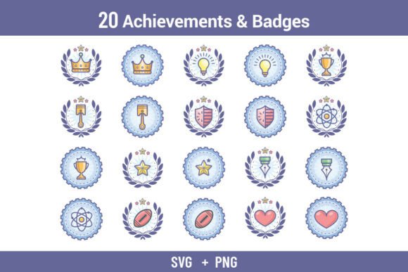 20 Achievements Badges Vector Icons for Modern Graphics and Icons