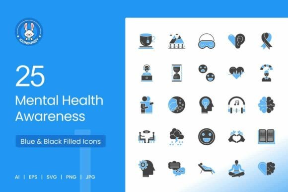 25 Mental Health Awareness Icons Graphics for Handmade Crafts