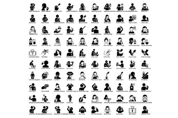 50 Personal Care Hygiene Black Icons for Graphics & Crafts