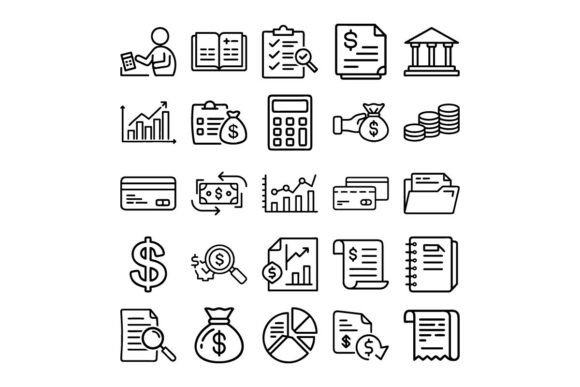 Accounting Outline Vector Icon Set: Premium Graphics & Illustrations