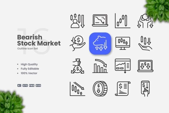 Bearish Stock Market Outline Icons for Graphics and Icons