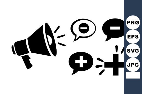 Black Megaphone Plus Minus Icons for Crafts and Graphics