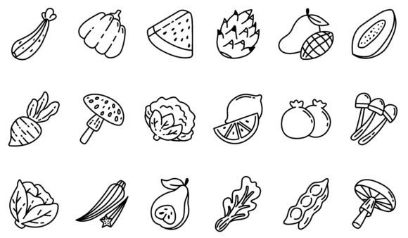 Black White Line Vegetable Icons: A Graphics Review for Sellers