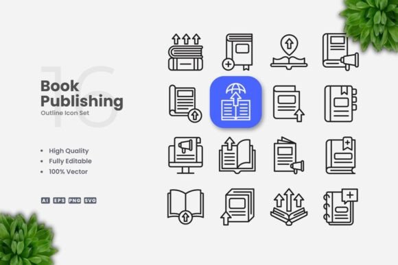 Book Publishing Outline Icons for Modern Graphics