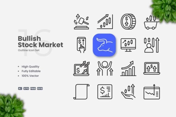 Bullish Stock Market Outline Icons Graphics for Crafters