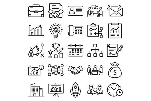 Business Outline Vector Icon Set Offic Graphics and Illustrations