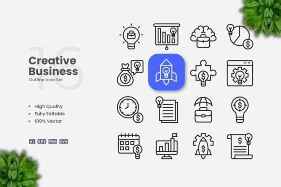 Creative Business Outline Icons for Modern Graphics