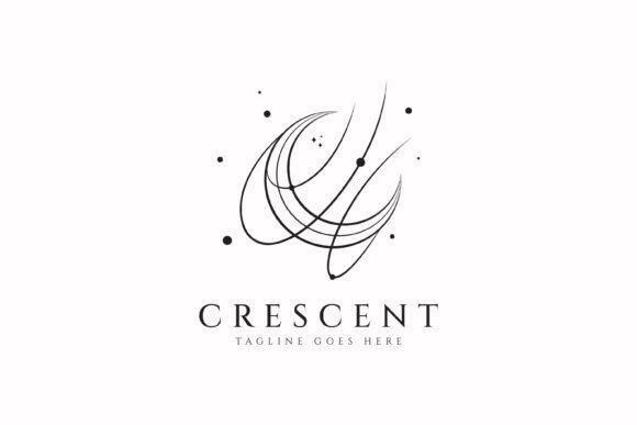 Crescent Moon Logo Abstract Line Art for Graphics and Logo Templates