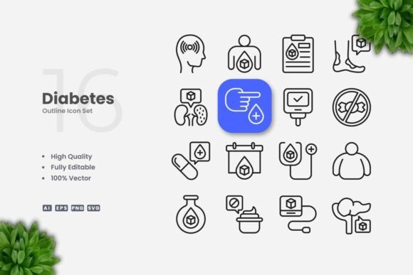 Diabetes Outline Icons: Essential Graphics for Digital Creators