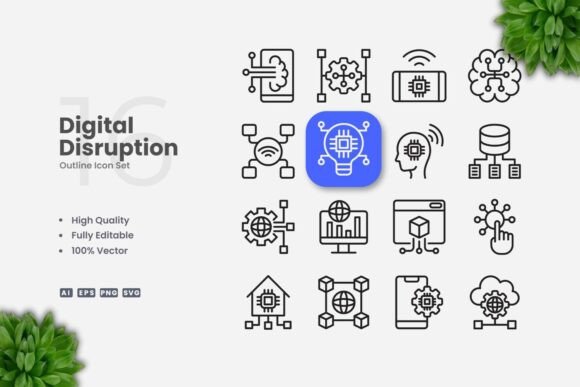 Digital Disruption Outline Icons: Graphics for Modern Branding