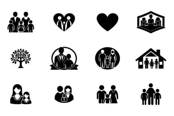 Family Vector Icon Set – Parents, Child Graphics and Illustrations