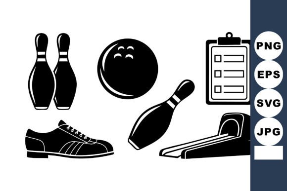 Flat Bowling Icons Set for Crafts and Graphics