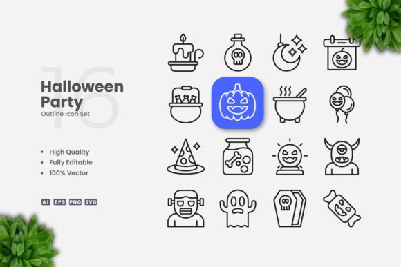 Halloween Party Outline Icons for Modern Graphics and Icons