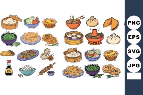 Hand Drawn Chinese Food Doodle Set for Crafting & Design