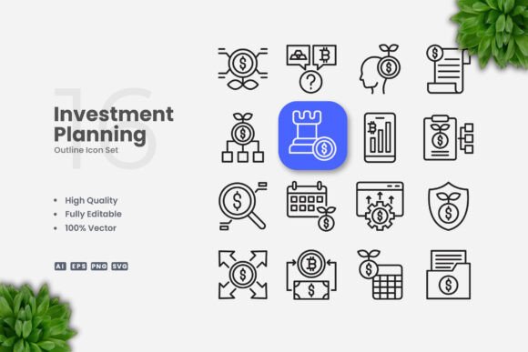 Investment Planning Outline Icons: Essential Graphics for Local Branding