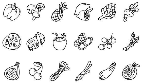 Line Vegetable and Fruit Icon Set: Fresh Graphics for Local Brand Identity
