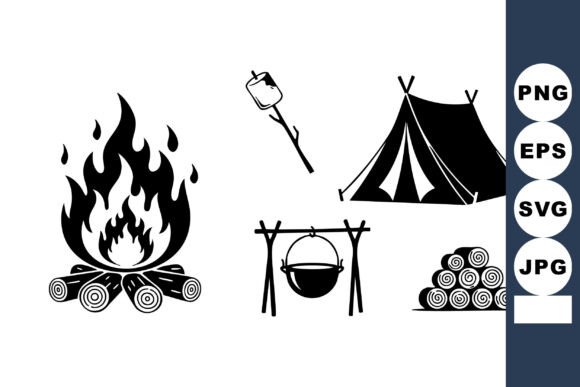 Minimal Camping Icon Set for Crafts and Graphics