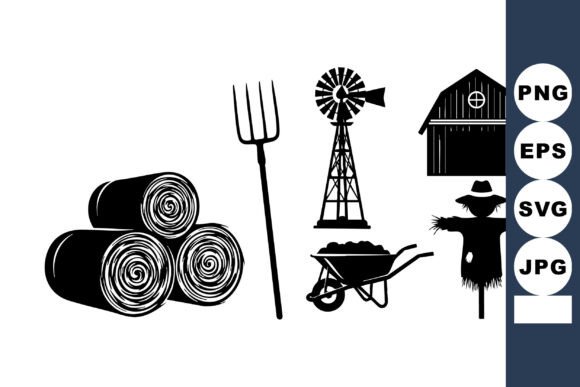 Monochrome Farm Icon Set for Crafts and Graphics