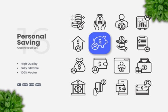 Personal Saving Outline Icons for Graphics and Icons