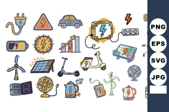 Playful Energy Doodle Icon Set for Graphics and Illustrations