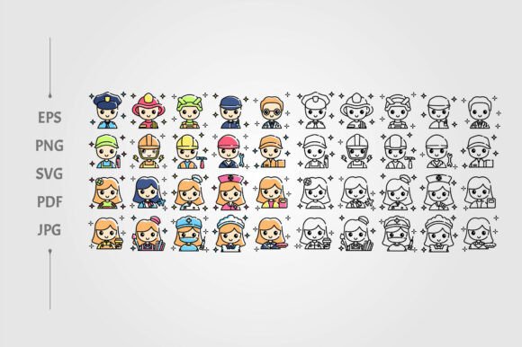 Profession Icon Set Featuring Cute Color Graphics for Blogs