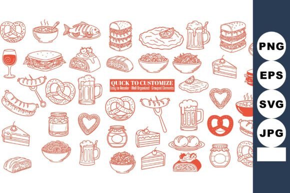 Red Line Art Food Icons for Branding and Packaging