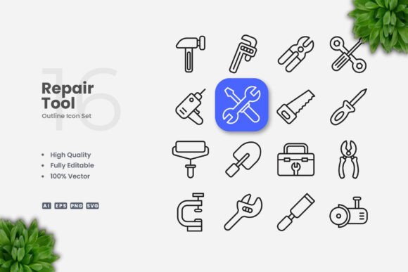 Repair Tool Outline Icons: Essential Graphics for Modern Publishing