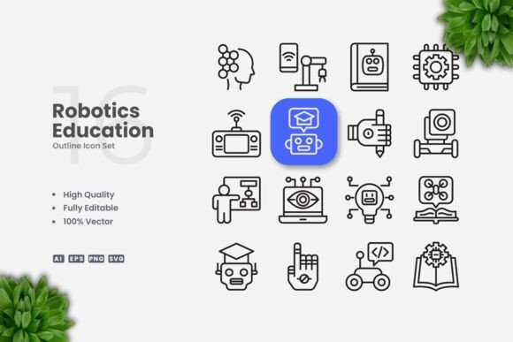 Robotics Education Outline Icons for Modern Graphics and Branding
