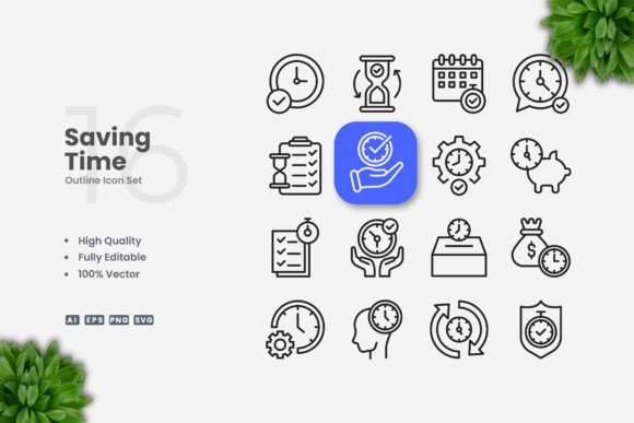 Saving Time Outline Icons: Modern Graphics for Designers
