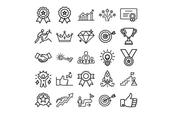 Success Outline Vector Icon Set Achiev: Graphics for Modern Illustrations