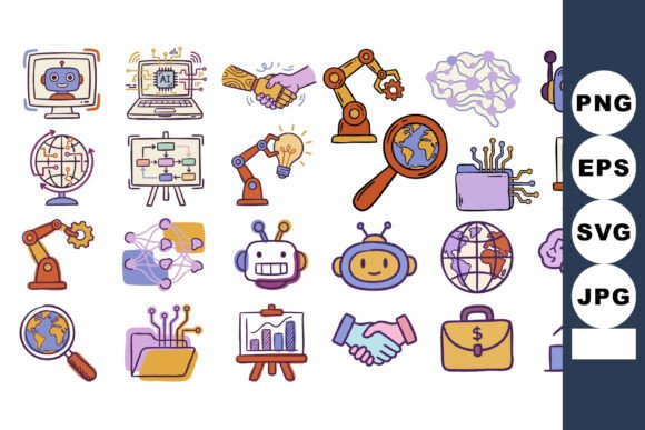 Whimsical AI Doodle Icon Set for Creative Projects